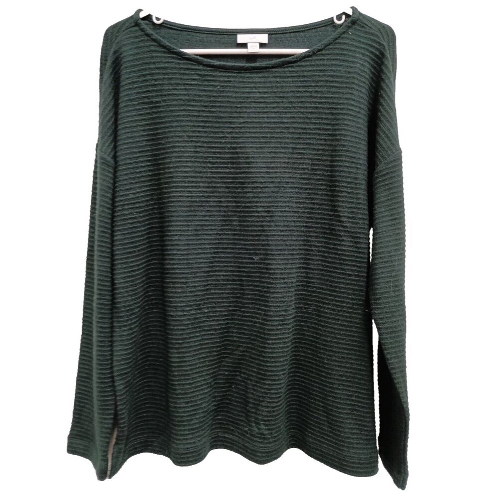 J.Jill Womens Pullover Sweater Small Olive Green Ribbed Pullover Minimalist